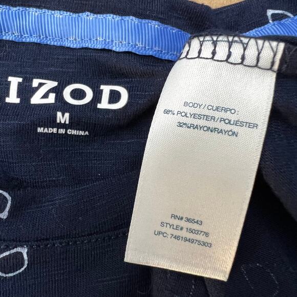 Izod (M) Navy Blue Sunglass Knot Tie Cap Sleeve Tee Shirt - Picture 6 of 6